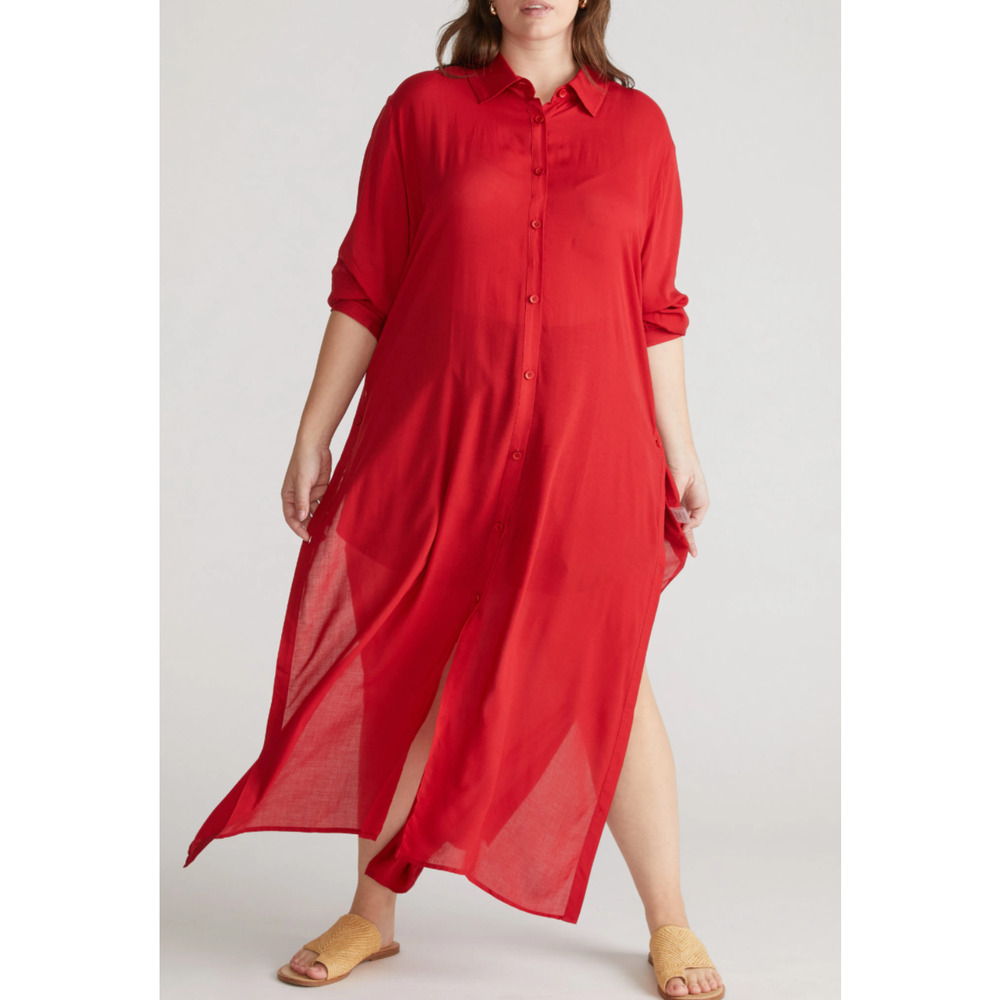 New Universal Standard Nailah Tunic button up maxi shirt dress Size XL Preppy